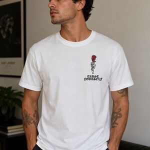 RGSTR Unisex Graphic T-Shirt White Trust Yourself Rose Skull Back Print M